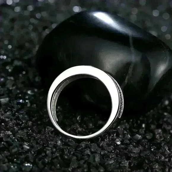 🎁925 Silver Plated 3A CZ Blue & White Color Micro Paved Ring, GPMB1489 - Picture 5 of 5